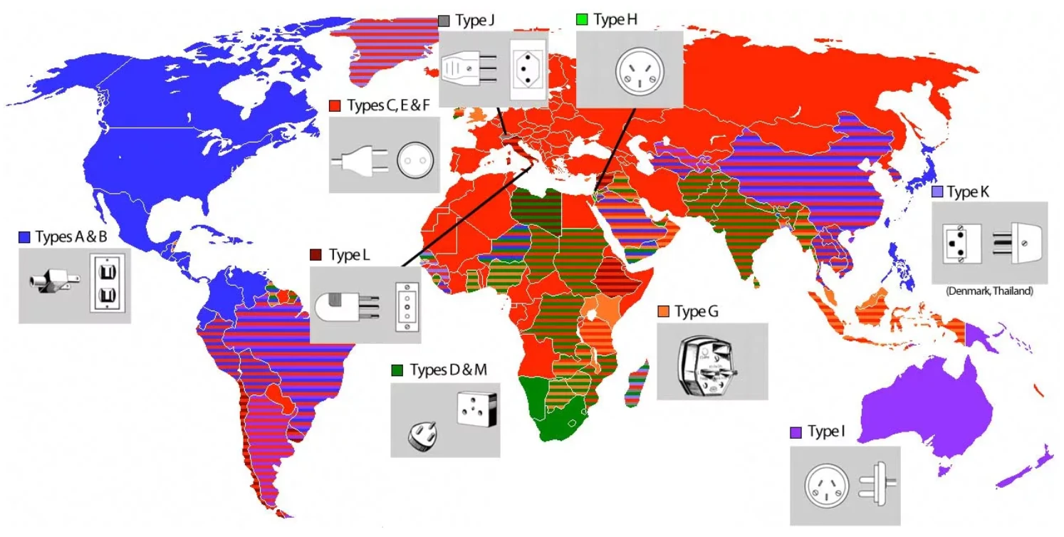 Spine e prese elettriche nel mondo